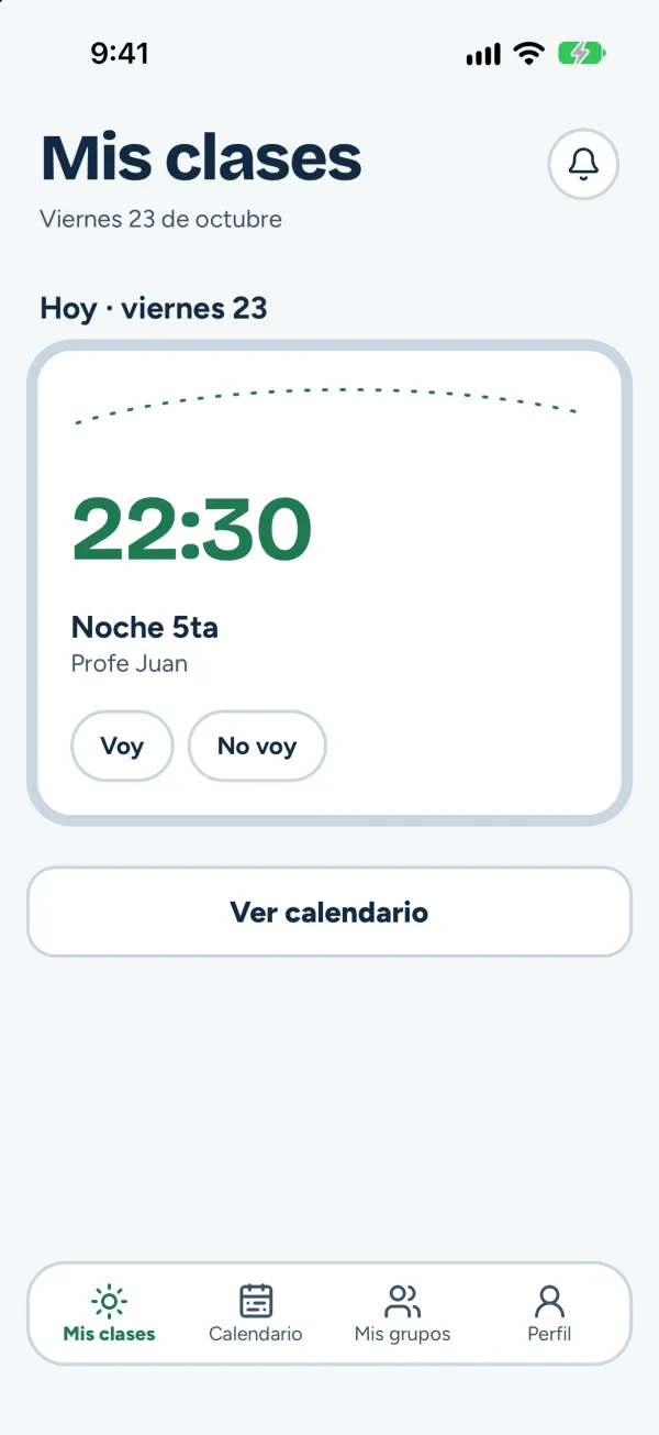 Pantalla de una clase en globo para jugadores, con los botones para confirmar si vas o no